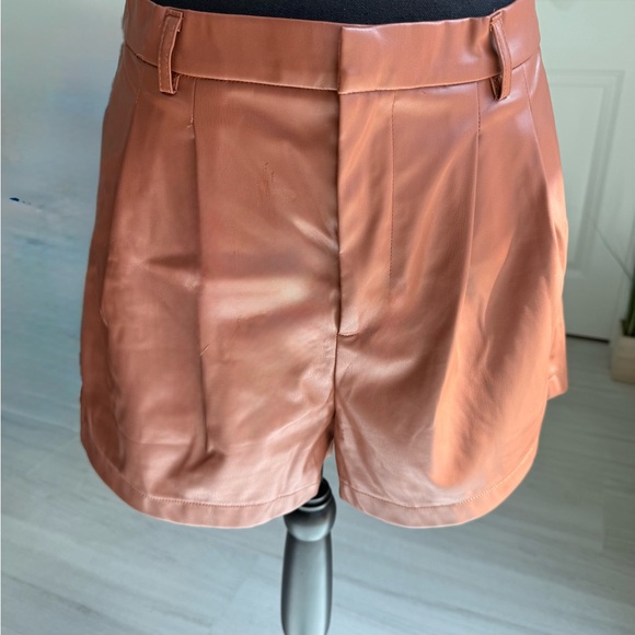 Women's Brown Pleather Shorts - Picture 2 of 6